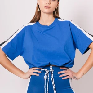 T-Shirt court bandes logo bleu