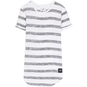 T-shirt rayures coton flammé blanc gris