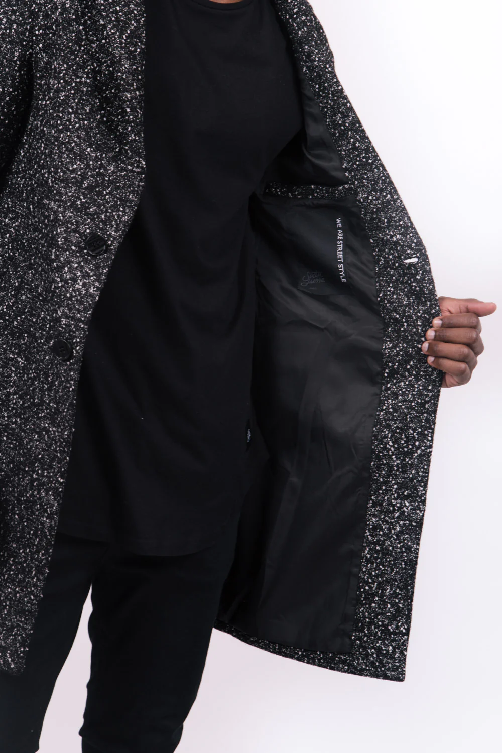 Manteau chiné long noir – Image 4