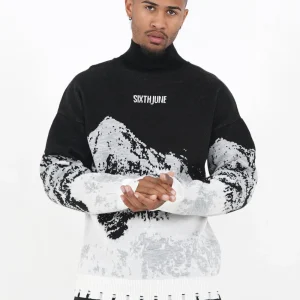Pull imprimé montagne Noir