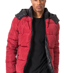 Doudoune bicolore capuche rouge