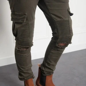 Denim biker yokes dark khaki M2452HDE