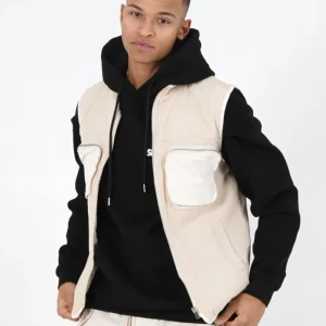 Veste sans manches bi matière Beige clair