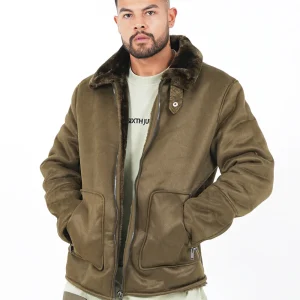 Veste suédine revers fourrure Vert kaki