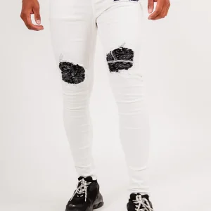 Jean bandana déchiré blanc