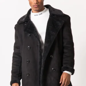 Caban croisé fourrure suede noir
