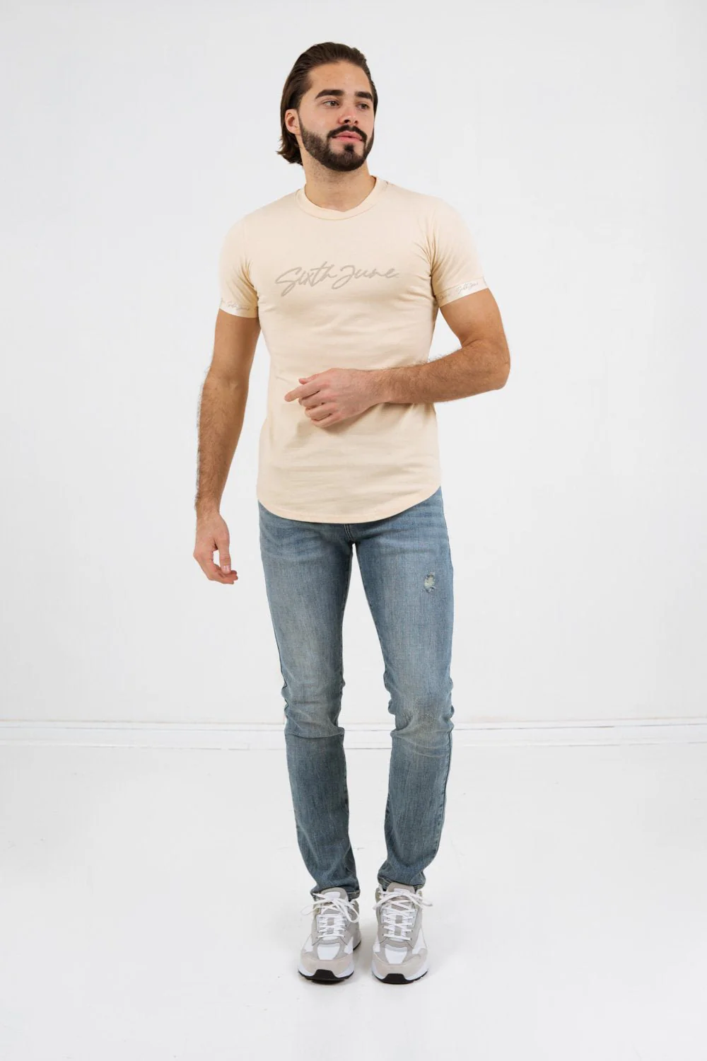 T-shirt logo signature relief Beige – Image 3