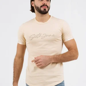 T-shirt logo signature relief Beige