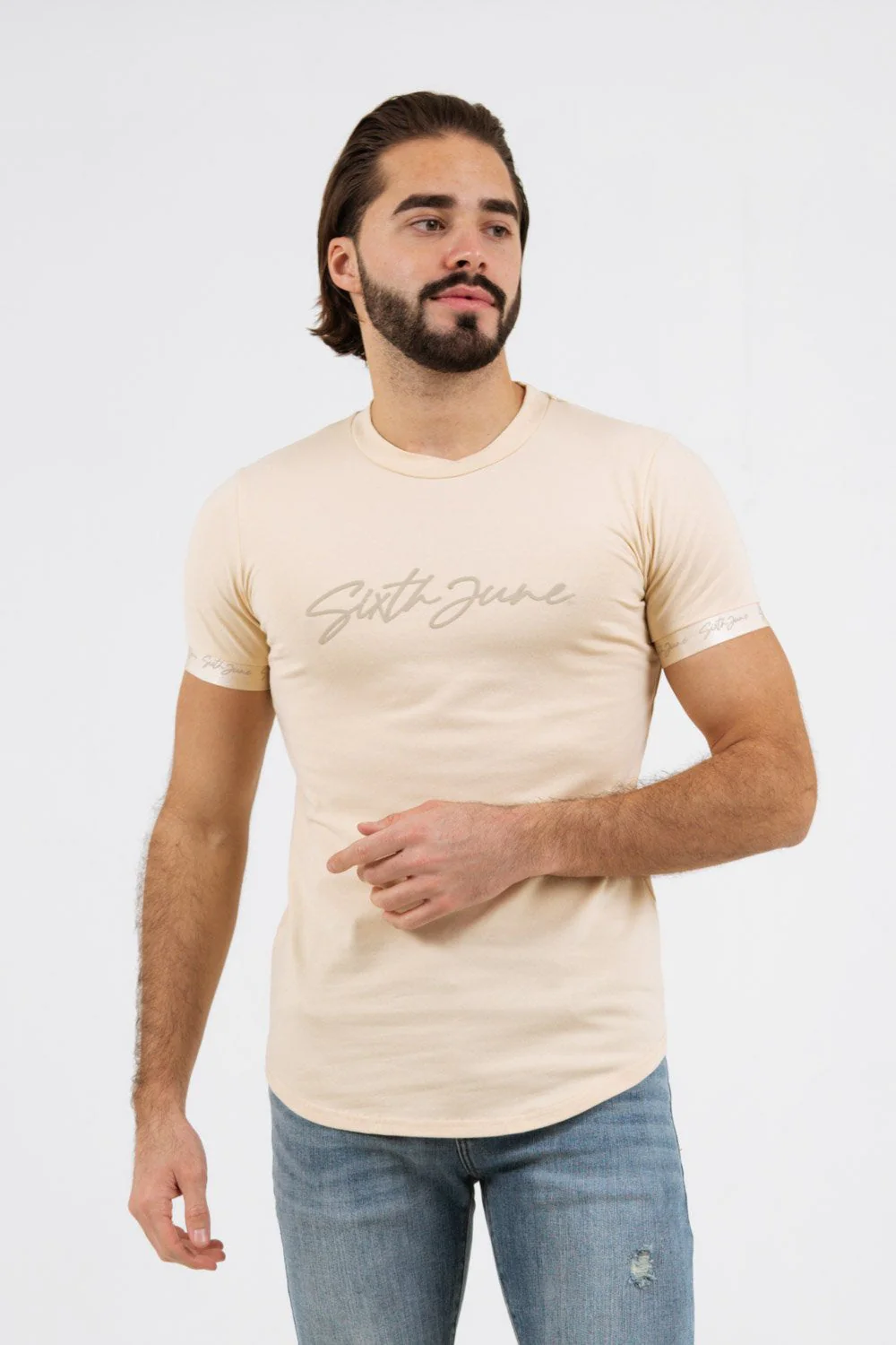 T-shirt logo signature relief Beige