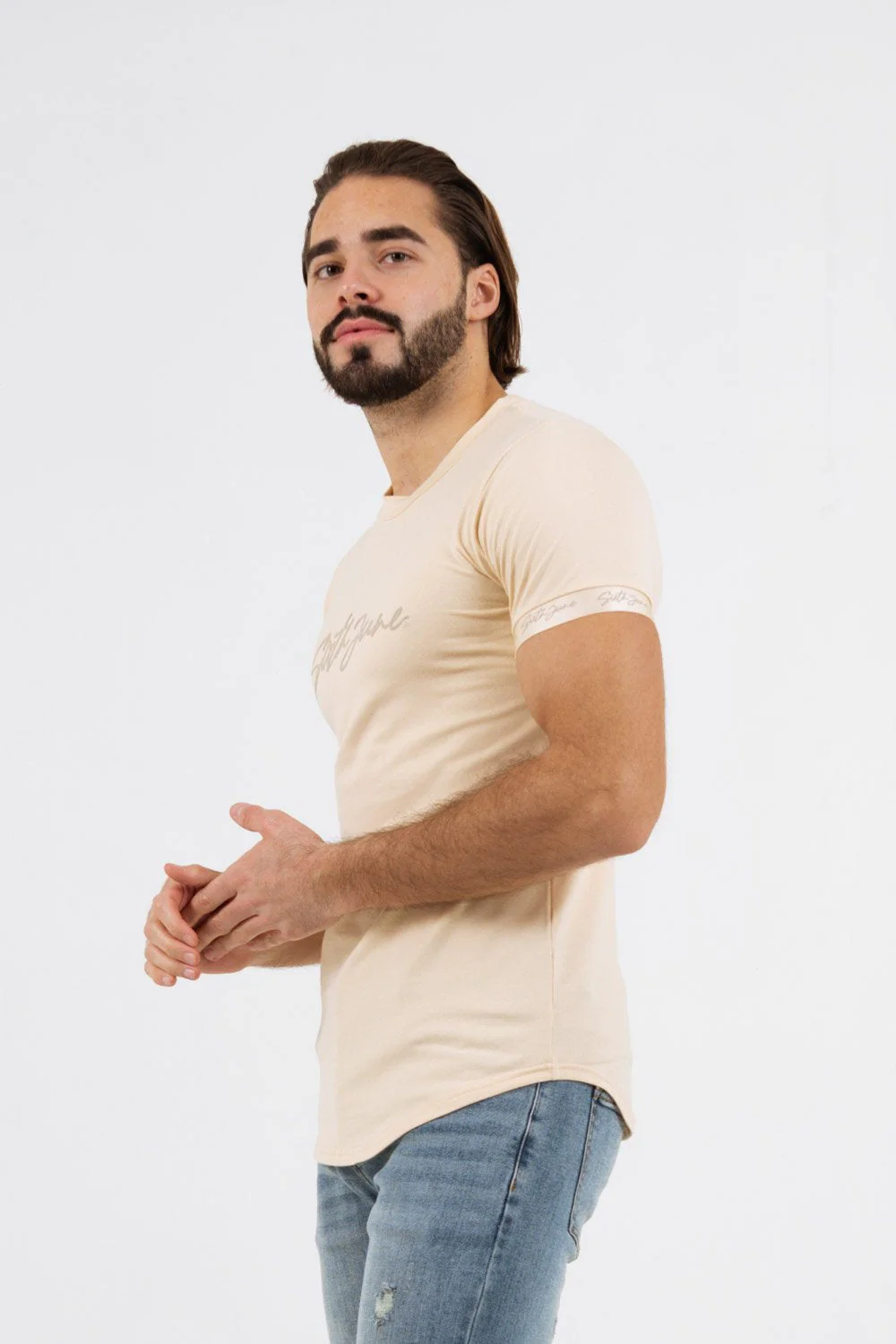 T-shirt logo signature relief Beige – Image 5