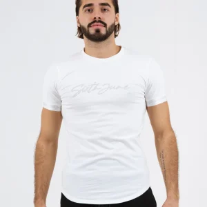 T-shirt logo signature relief Blanc