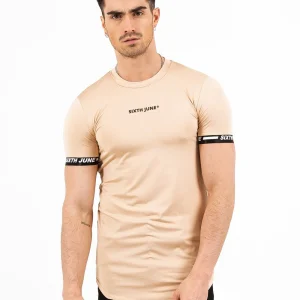 T-shirt moulant logo élastique Beige