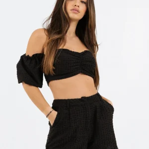 Ensemble top + short boheme texturé Noir