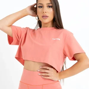 T-shirt court double logo Rose