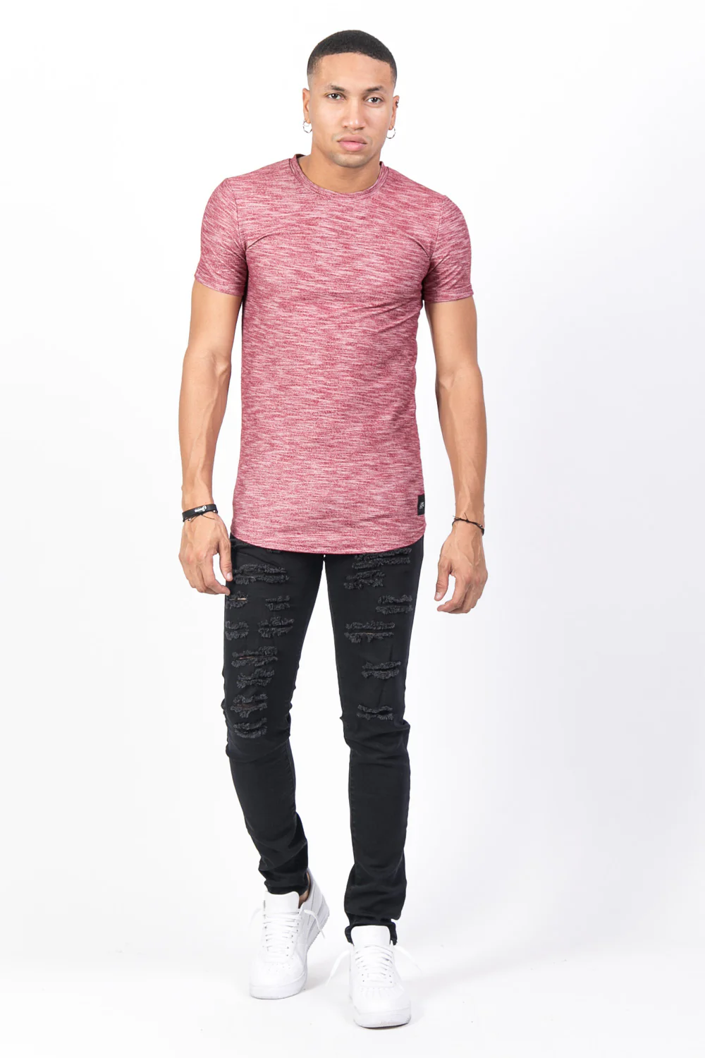 T-shirt moulant texturé bordeaux – Image 3