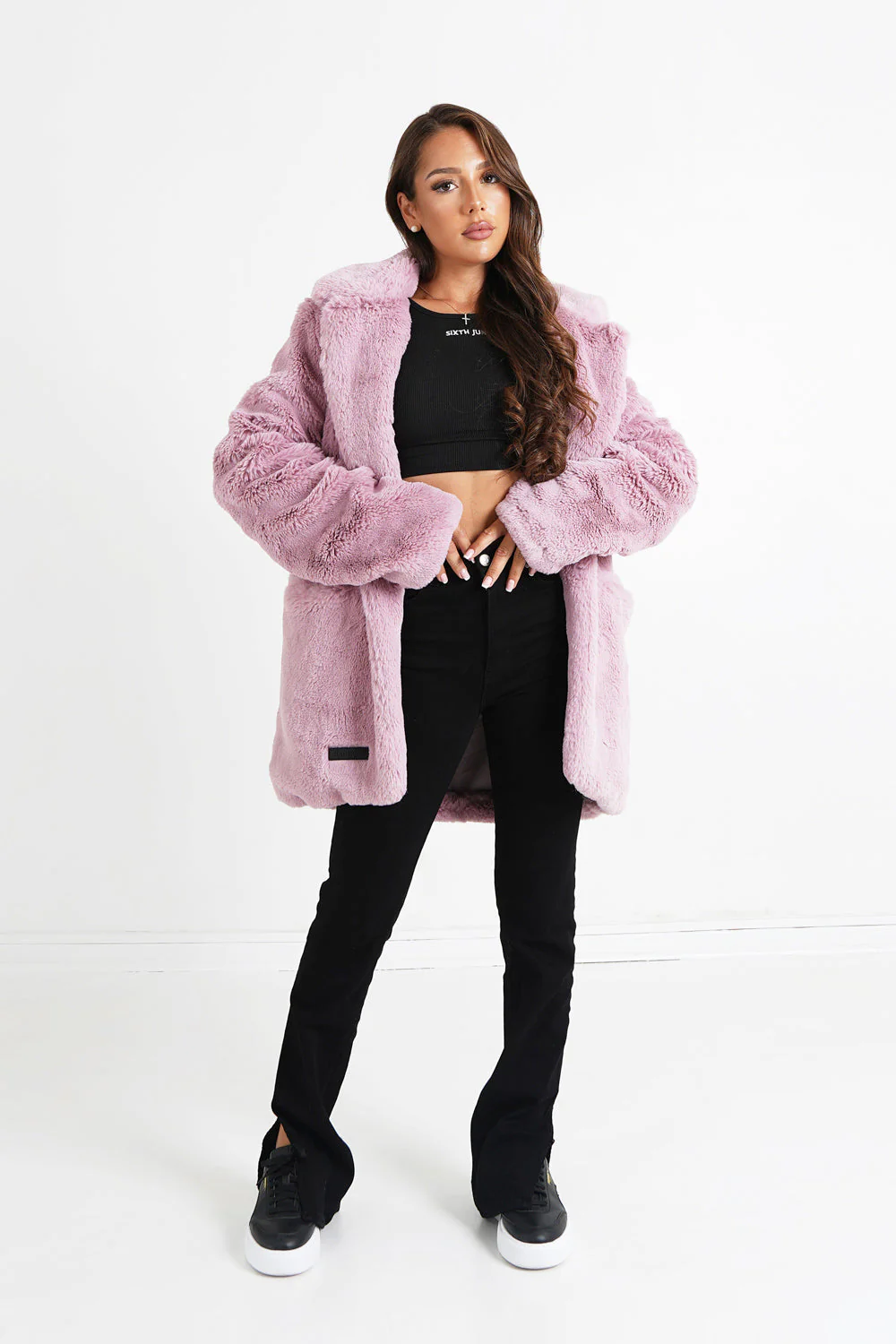 Veste longue fourrure Rose – Image 3