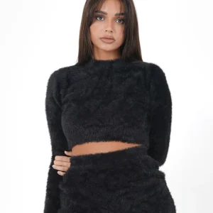 Pull court duveteux Noir