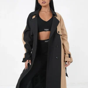 Trench bicolore ceinturé Noir