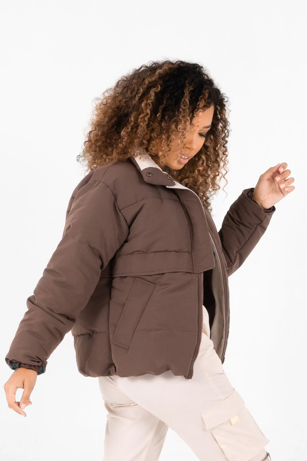 Doudoune oversize matelassée Marron – Image 5