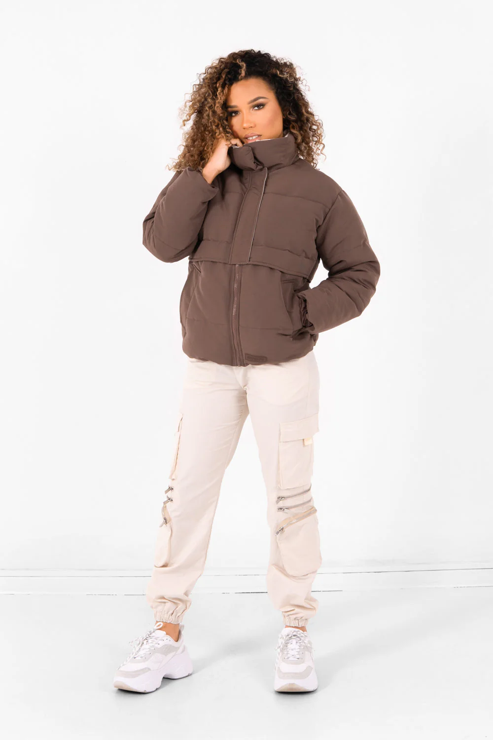 Doudoune oversize matelassée Marron – Image 3