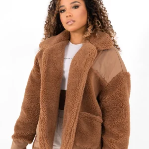 Veste sherpa bi matière Marron