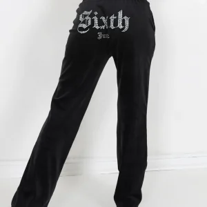 Jogging droit velours strass Noir