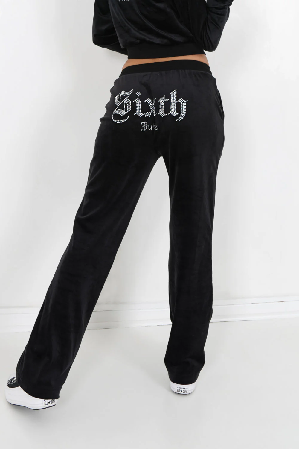 Jogging droit velours strass Noir – Image 2