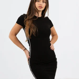 Robe moulante bande imprimée noir