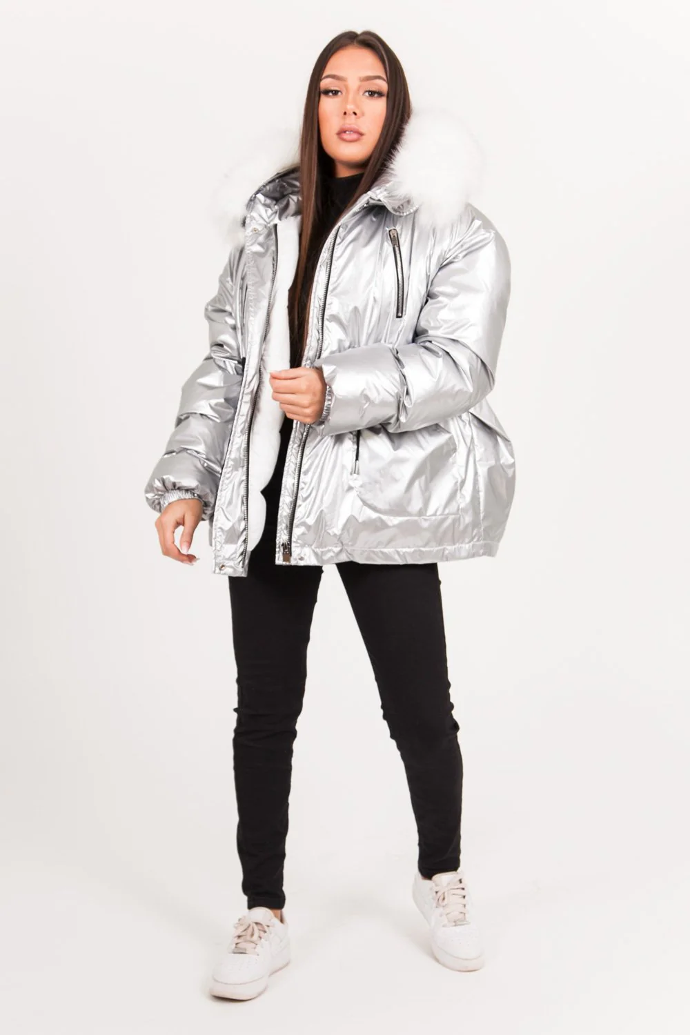 Doudoune métallique oversize gris silver – Image 6