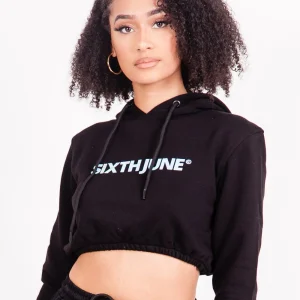 Sweat à capuche court holographique noir