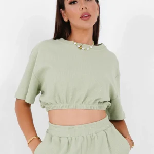 T-shirt élastique gaufré Vert clair