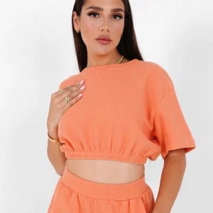 T-shirt élastique gaufré Orange