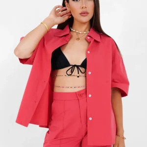 Chemise brodée unie Rose