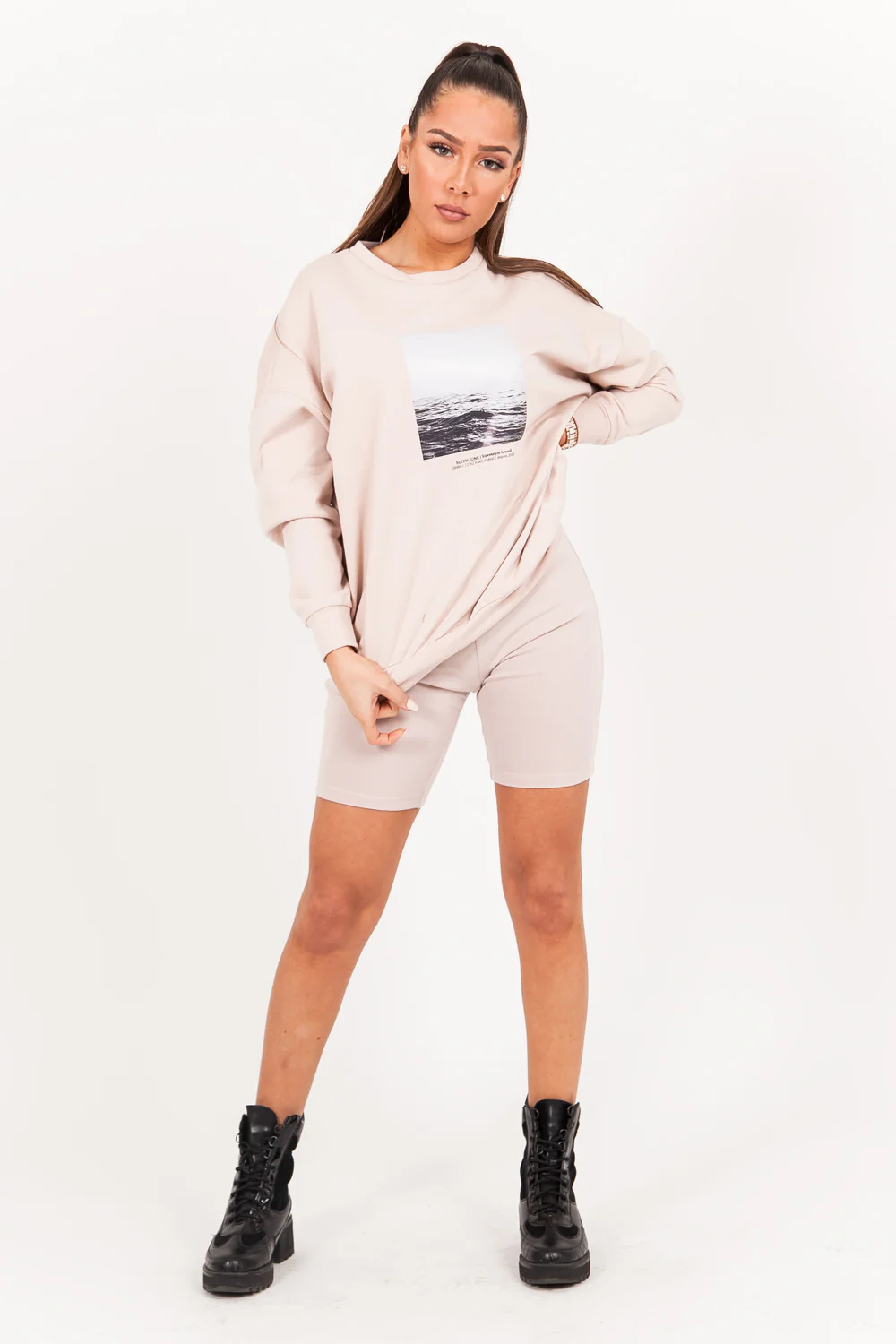 Sweat oversize imprimé océan beige – Image 6