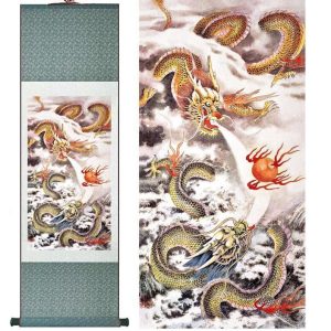 Tableau Chinois Combat de Dragons