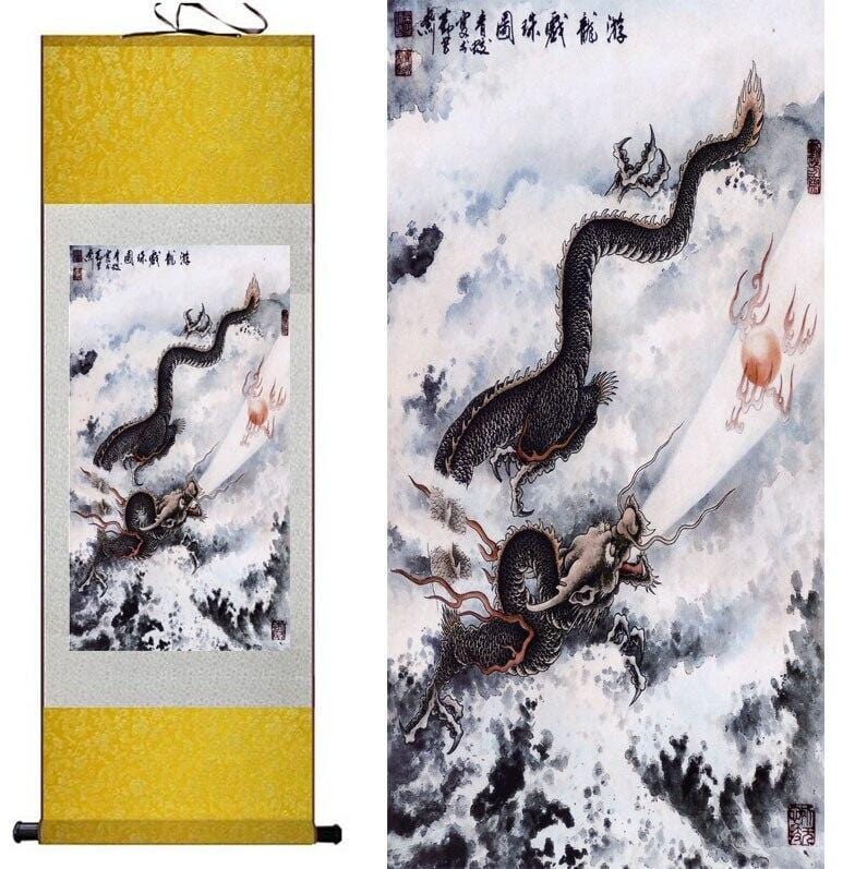 Tableau Chinois Dragon Noir – Image 3