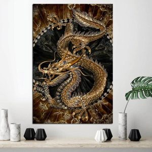 Tableau Chinois Dragon Or