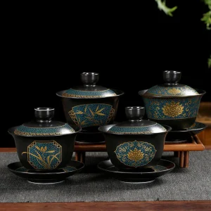 Tasses Chinoises En Porcelaine Noire