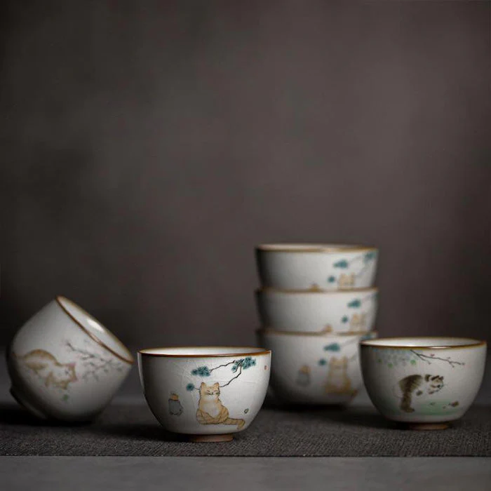 Tasse Chinoise En Porcelaine Chat